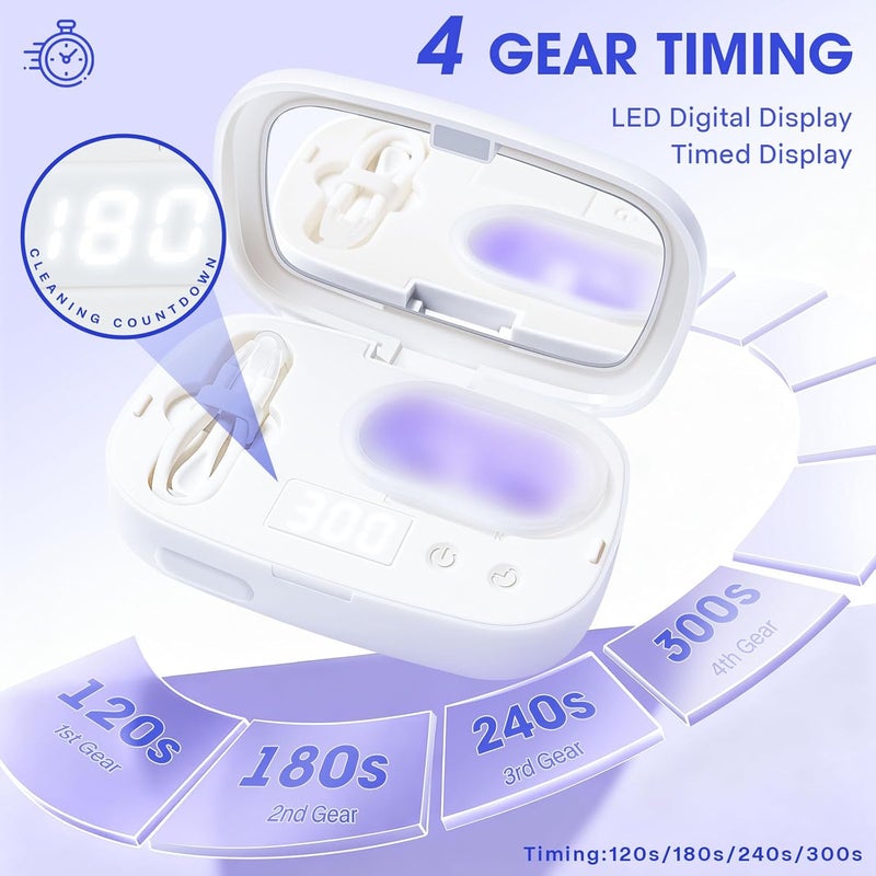 ALLGLAM Portable Contact Lens Cleaner, Automatic Ultrasonic Contact Lens Cleaner Machine with USB Charger, LED Timer Display for Soft Lenses, Colored Contact Lenses Cleaning(White) - Image 4
